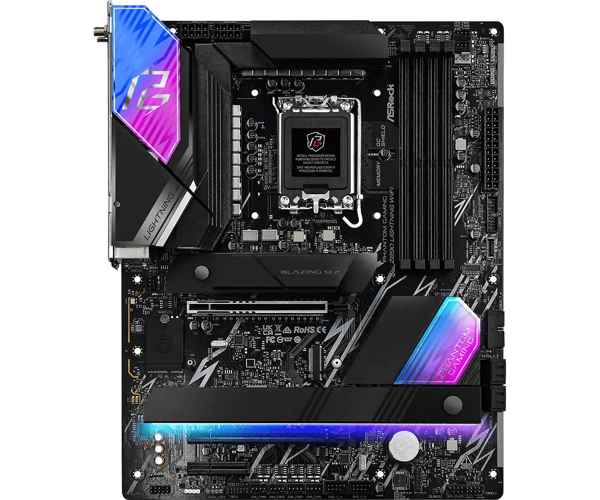 ASRock PHANTOM GAMING Z890 Lightning WiFi LGA1851 Socket Gaming Motherboard - Vektra Computers LLC ASRock PHANTOM GAMING Z890 Lightning WiFi LGA1851 Socket Gaming Motherboard - Vektra Computers LLC